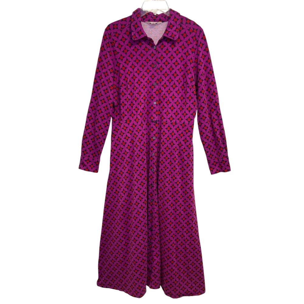 Boden Marcia Jersey Midi Shirt Dress 12 Geometric Magenta Art Mod Teacher Chic - Picture 3 of 9